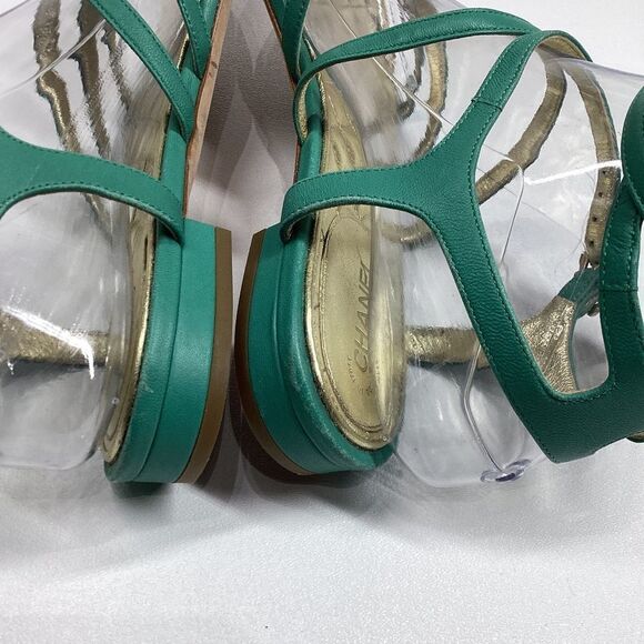 CHANEL Interlocking CC Logo Leather Gladiator Sandals Green Size EU 39.5 8.5US - Picture 14 of 17